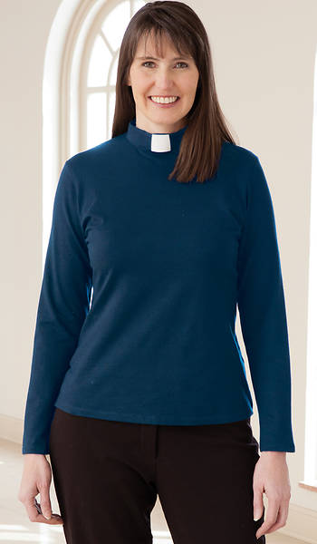 Picture of Blouse Clergy Knit Tunic Long Sleeve Tab Collar Teal - XL 18-20