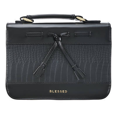 Picture of Bible Cover Large Black Croc Blessed with Bow