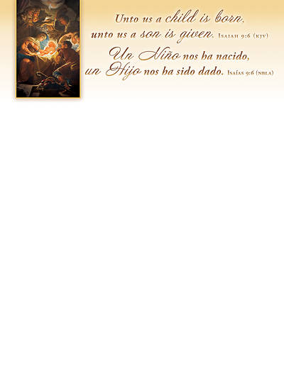 Picture of Christmas Unto Us a Child is Born Letterhead Bilingual
