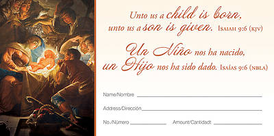 Picture of Christmas Unto Us a Child is Born Offering Envelope Bilingual