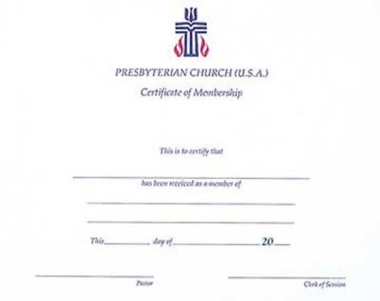 Picture of Presbyterian Church Membership Certificate