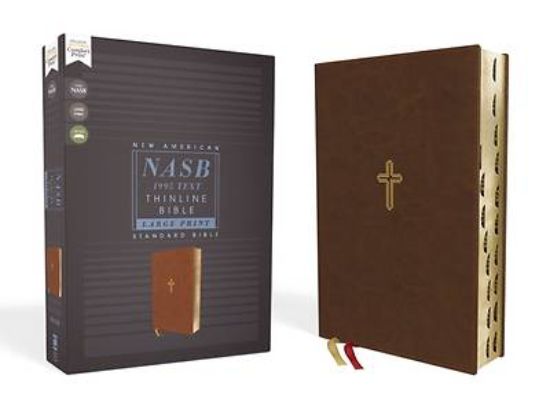 Picture of Nasb, Thinline Bible, Large Print, Leathersoft, Brown, Red Letter Edition, 1995 Text, Thumb Indexed, Comfort Print