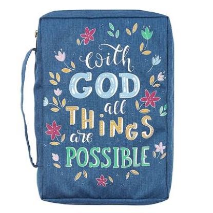 Picture of Bible Cover Canvas Medium Navy with God All Things Matthew 19