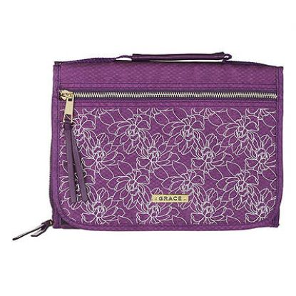 Picture of Tri-Fold Bible Cover Organizer Purple Floral Grace Large