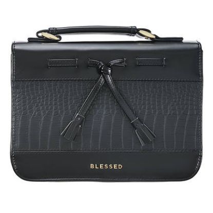 Picture of Bible Cover Medium Black Croc Blessed with Bow