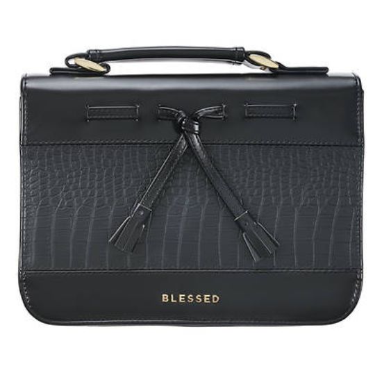Picture of Bible Cover Medium Black Croc Blessed with Bow