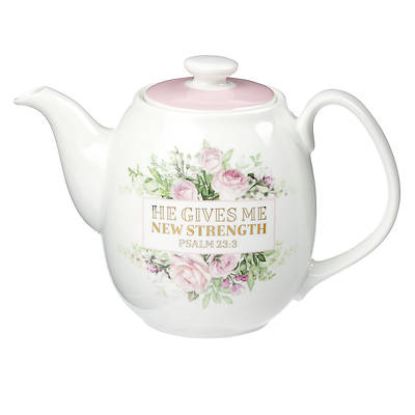 Picture of Teapot Ceramic He Gives Me New Strength Psalm 23