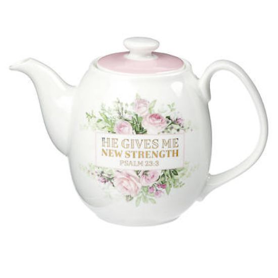 Picture of Teapot Ceramic He Gives Me New Strength Psalm 23