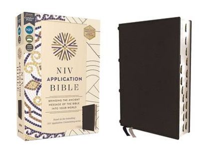 Picture of NIV Application Bible, Genuine Leather, Calfskin, Black, Red Letter, Thumb Indexed, Comfort Print