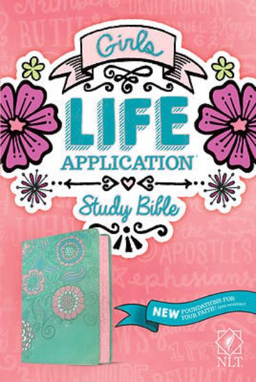 Picture of NLT Girls Life Application Study Bible (Leatherlike, Teal/Pink Flowers)