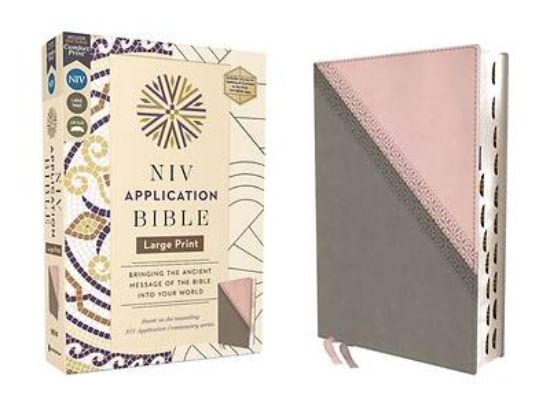 Picture of NIV Application Bible, Large Print, Leathersoft, Pink/Gray, Red Letter, Thumb Indexed, Comfort Print