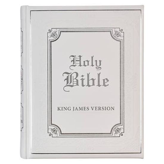 Picture of KJV Holy Bible, Classically Illustrated Heirloom Family Bible, Faux Leather Hardcover - Ribbon Markers, King James Version, White/Silver