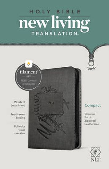 Picture of NLT Compact Zipper Bible, Filament Enabled Edition (Red Letter, Leatherlike, Charcoal Patch)