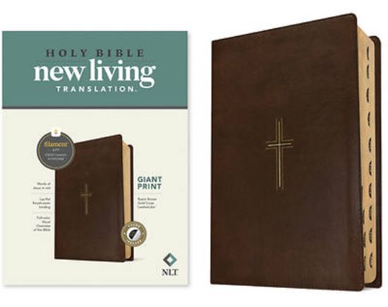 Picture of NLT Giant Print Bible, Filament Enabled (Leatherlike, Rustic Brown Gold Cross, Indexed, Red Letter)