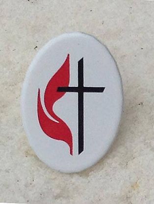 Picture of Lapel Pin Cross and Flame Oval White Enamel