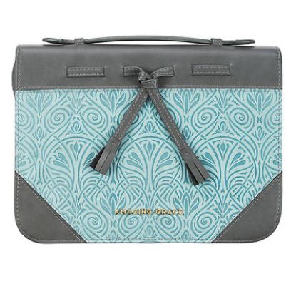 Picture of Bible Cover Medium Gray & Turquoise Croc Amazing Grace