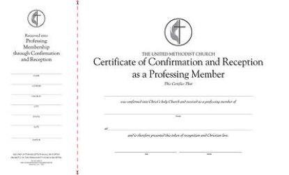 Picture of United Methodist Confirmation and Reception as a Professing Member Flat Certificate (Pkg of 26)