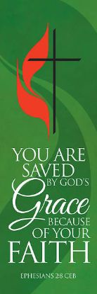 Picture of Cross and Flame Saved By Grace 18" x 5' Banner